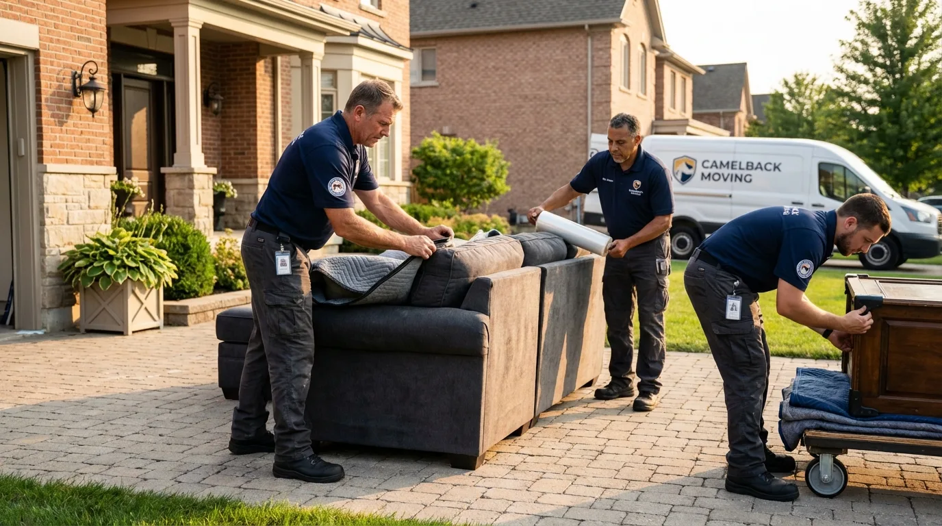 Large estate moving crew wrapping furniture in Davenport, IA