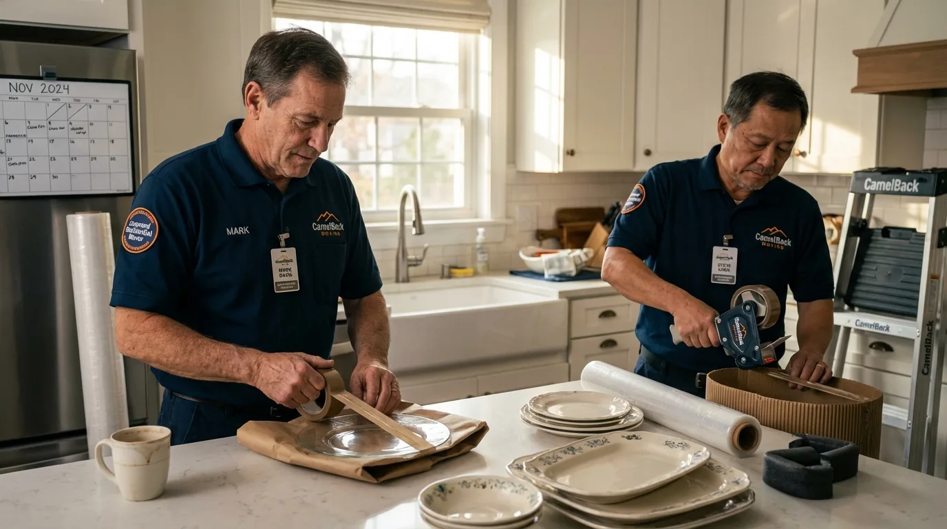 Professional crew packing kitchen dishware in Davenport, IA